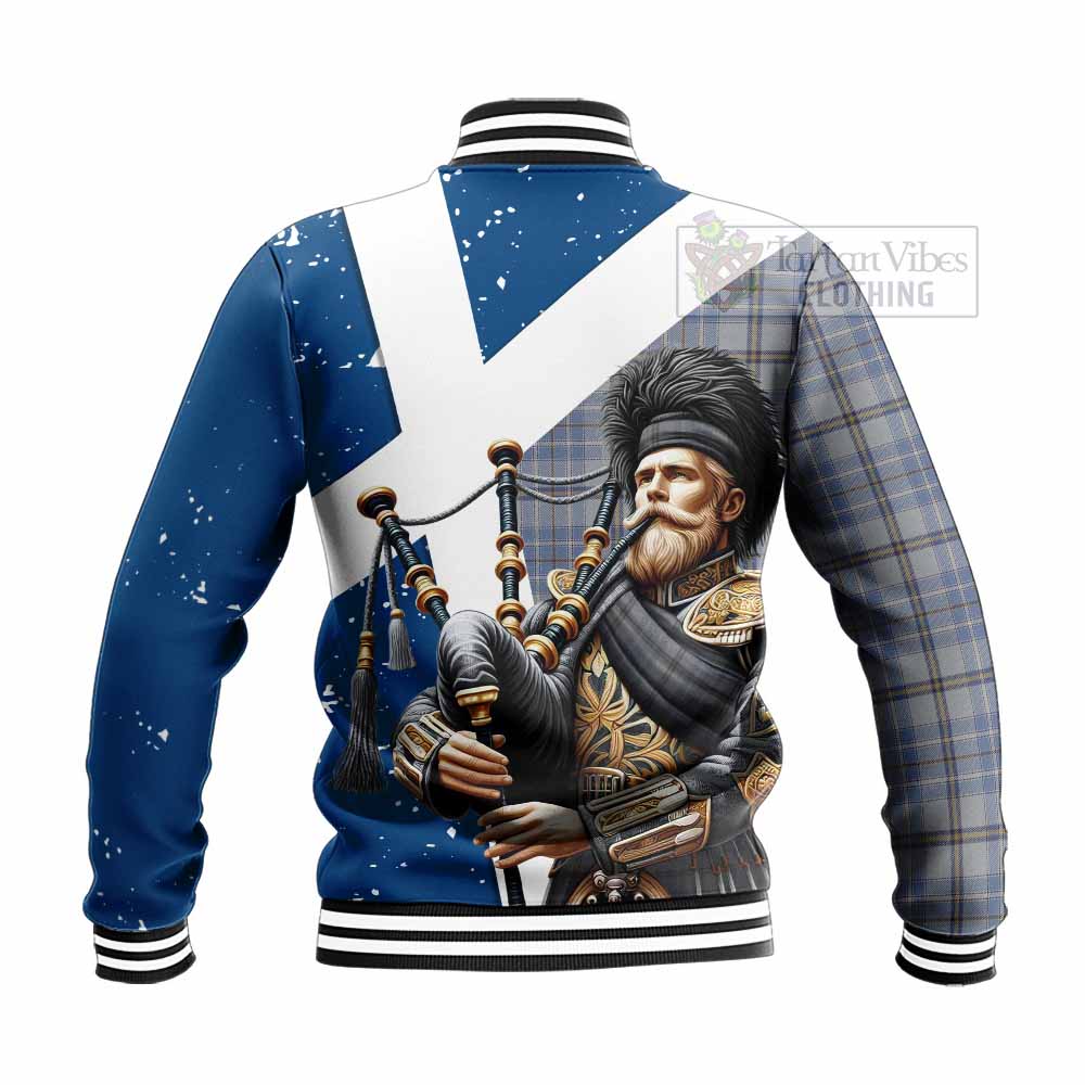 Tartan Vibes Clothing Tweedie Tartan Baseball Jacket with Family Crest Scottish Bagpiper Vibes