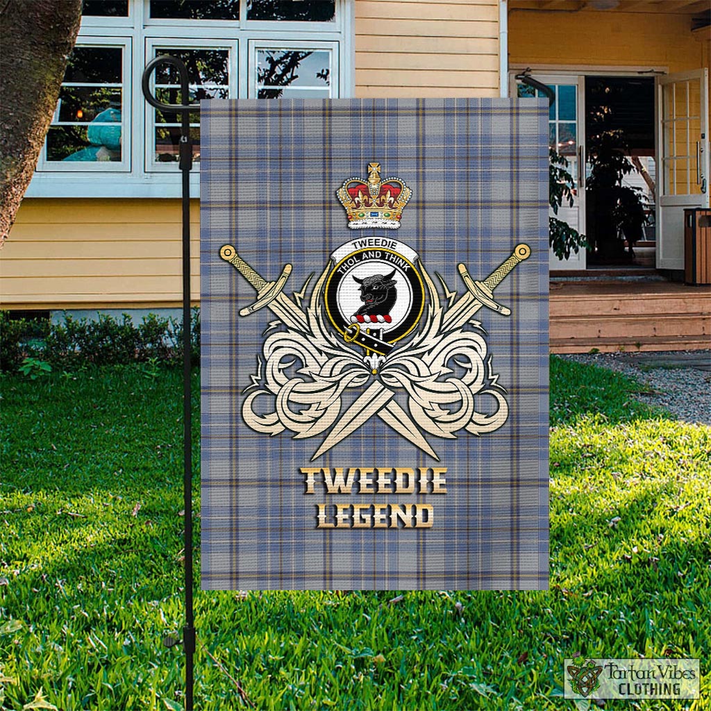 Tartan Vibes Clothing Tweedie Tartan Flag with Clan Crest and the Golden Sword of Courageous Legacy