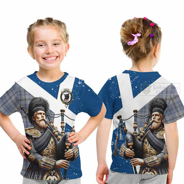 Tweedie Tartan Kid T-Shirt with Family Crest Scottish Bagpiper Vibes