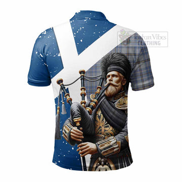 Tweedie Tartan Polo Shirt with Family Crest Scottish Bagpiper Vibes