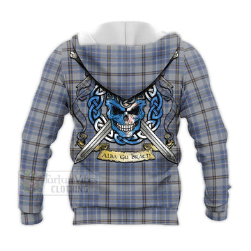 Tweedie Tartan Knitted Hoodie with Family Crest Celtic Skull Style