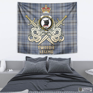 Tweedie Tartan Tapestry with Clan Crest and the Golden Sword of Courageous Legacy