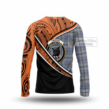 Tweedie Crest Tartan Long Sleeve T-Shirt with Polynesian Vibes Style - Orange Version