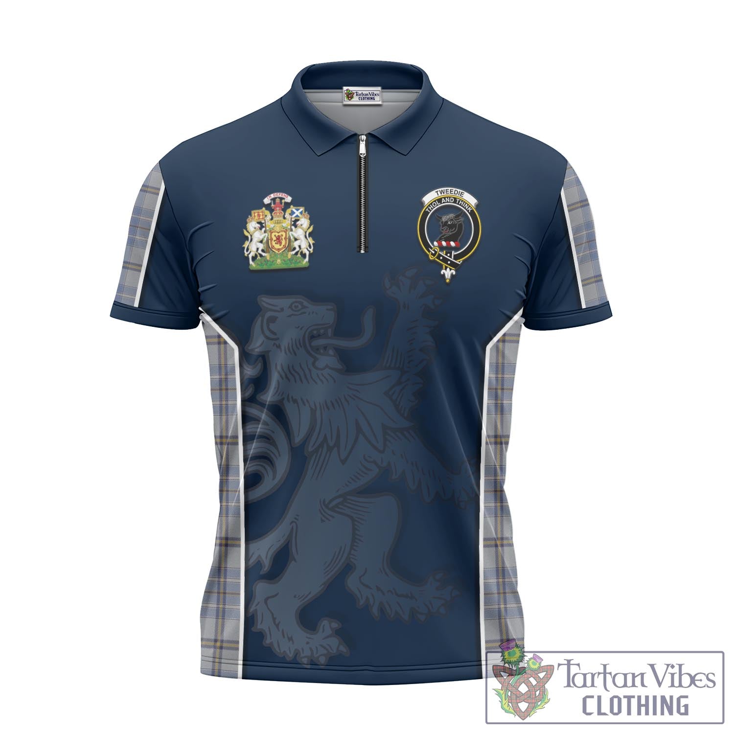 Tartan Vibes Clothing Tweedie Tartan Zipper Polo Shirt with Family Crest and Lion Rampant Vibes Sport Style