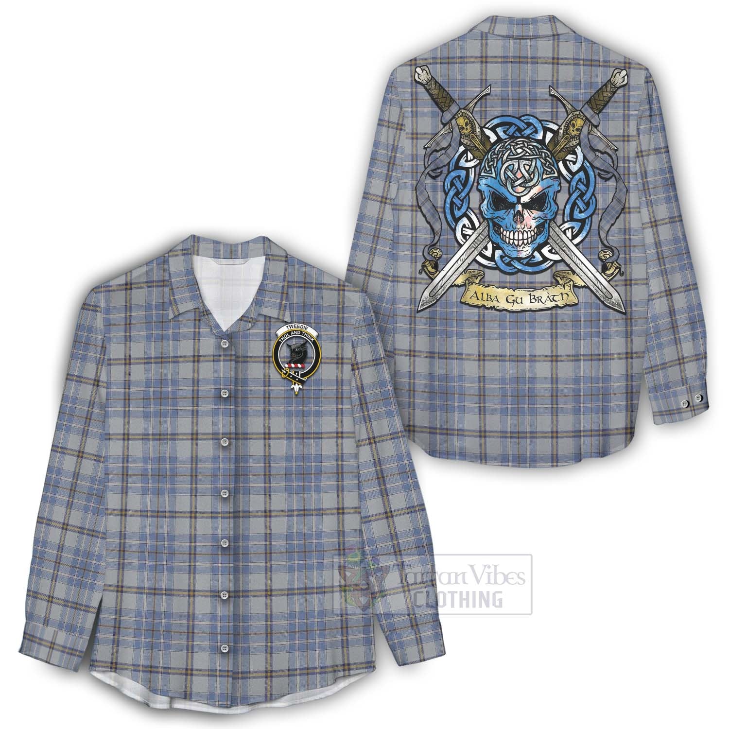 Tartan Vibes Clothing Tweedie Tartan Women's Casual Shirt with Family Crest Celtic Skull Style