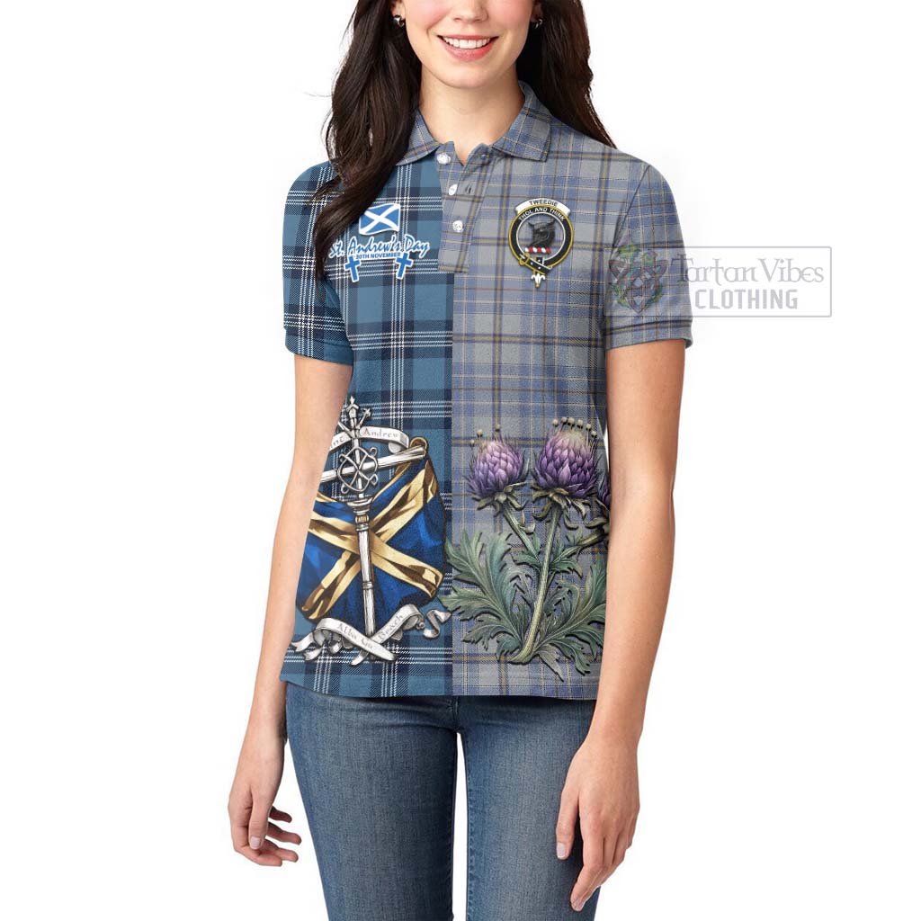 Tartan Vibes Clothing Tweedie Tartan Women's Polo Shirt Happy St. Andrew's Day Half Tartan Style