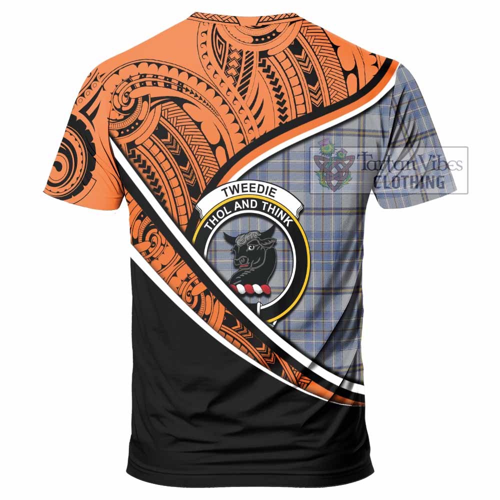 Tartan Vibes Clothing Tweedie Crest Tartan T-Shirt with Maori Tattoo Style - Orange Version