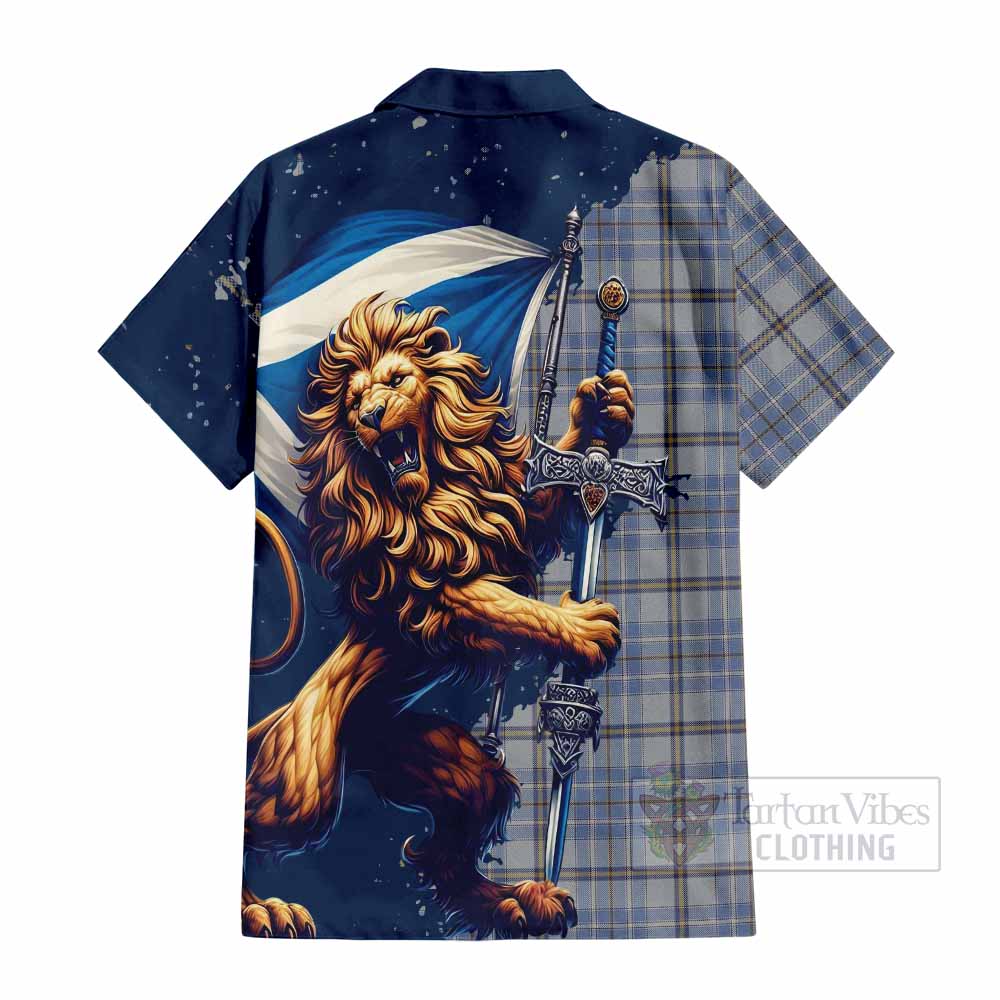 Tartan Vibes Clothing Tweedie Tartan Family Crest Short Sleeve Button Shirt with Scottish Majestic Lion