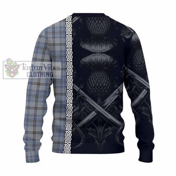 Tweedie Tartan Knitted Sweater with Family Crest Cross Sword Thistle Celtic Vibes