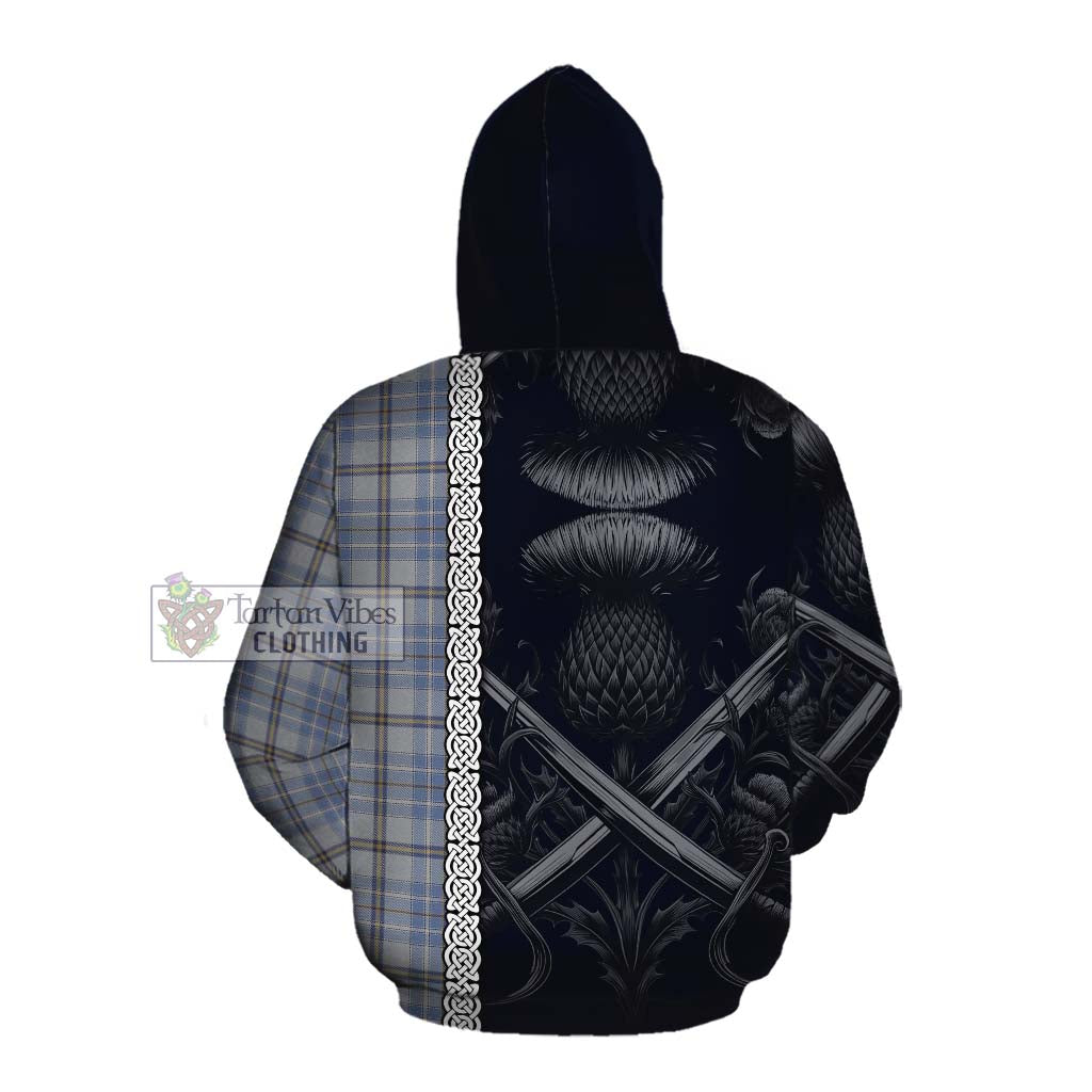 Tartan Vibes Clothing Tweedie Tartan Cotton Hoodie with Family Crest Cross Sword Thistle Celtic Vibes