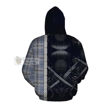 Tweedie Tartan Cotton Hoodie with Family Crest Cross Sword Thistle Celtic Vibes