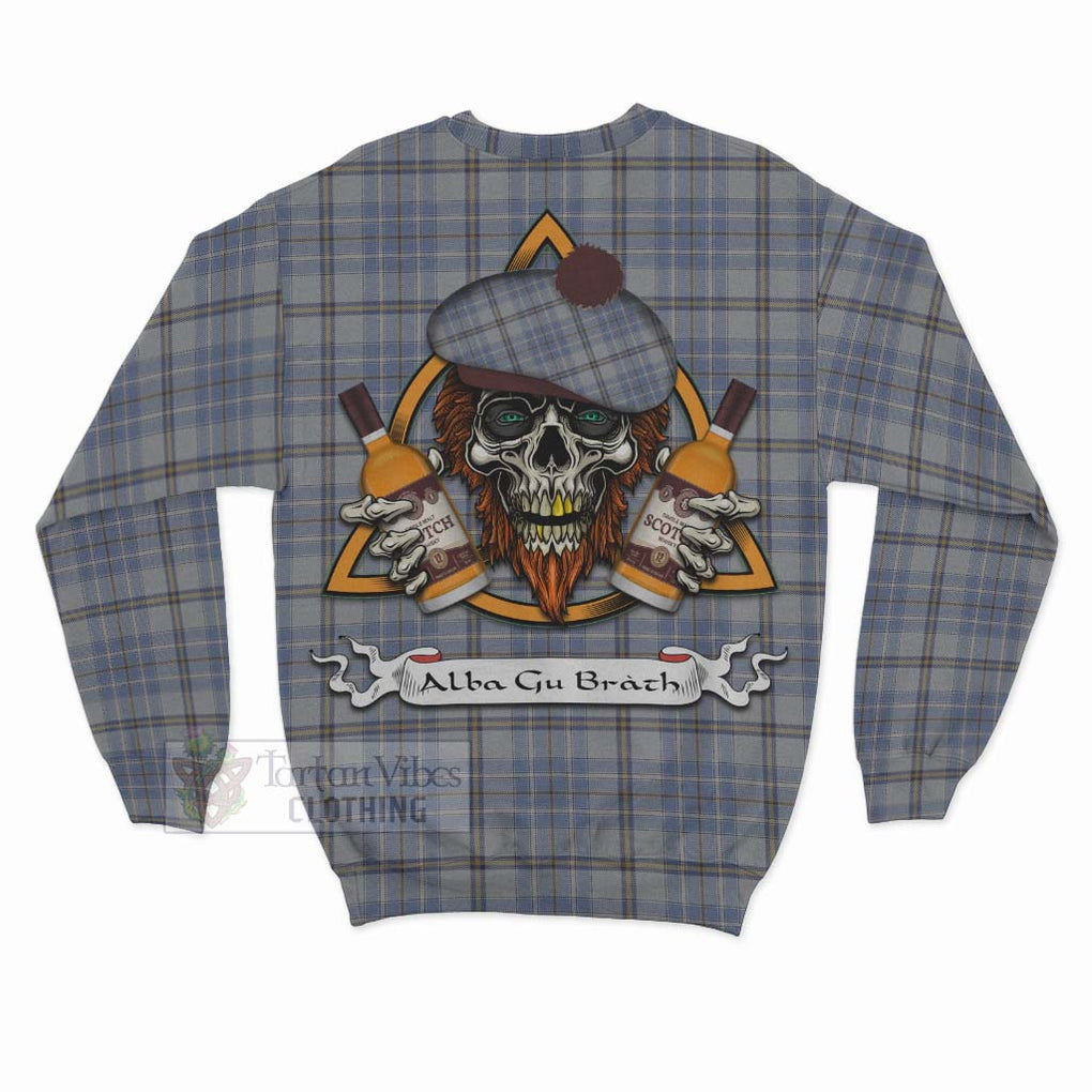 Tartan Vibes Clothing Tweedie Tartan Sweatshirt with Family Crest and Bearded Skull Holding Bottles of Whiskey