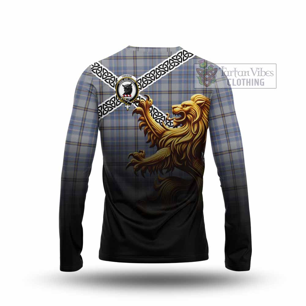 Tweedie Crest Tartan Long Sleeve T-Shirt with Golden Lion Emblem Celtic Style - Tartan Vibes Clothing