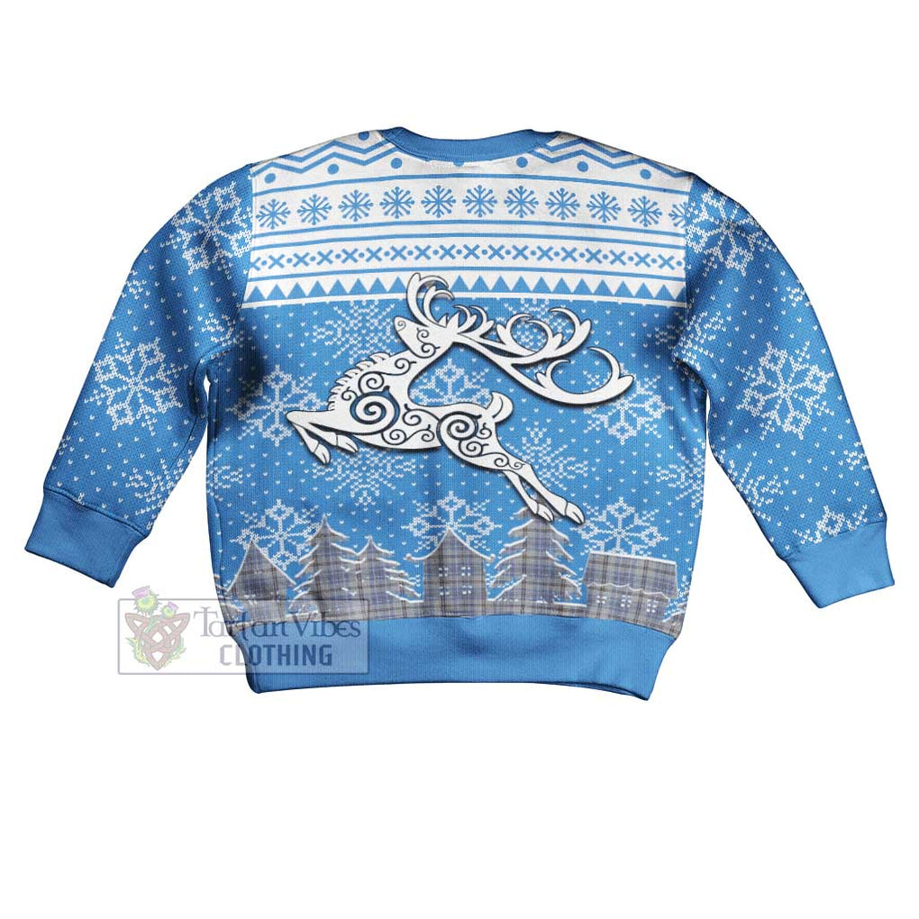 Tartan Vibes Clothing Tweedie Clan Christmas Kid Ugly Sweater with Tartan and Celtic Raindeer Style