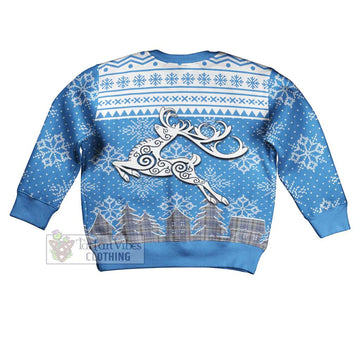 Tweedie Clan Christmas Kid Ugly Sweater with Tartan and Celtic Reindeer Style