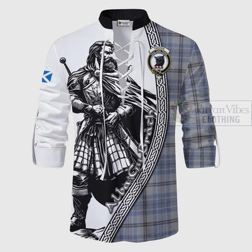 Tweedie Tartan Clan Crest Ghillie Kilt Shirt with Highlander Warrior Celtic Style