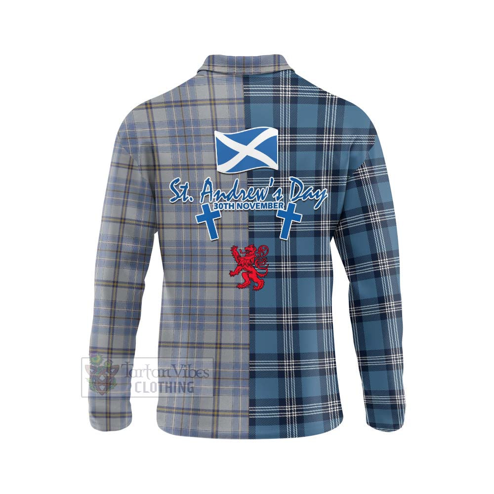 Tartan Vibes Clothing Tweedie Tartan Long Sleeve Polo Shirt Happy St. Andrew's Day Half Tartan Style