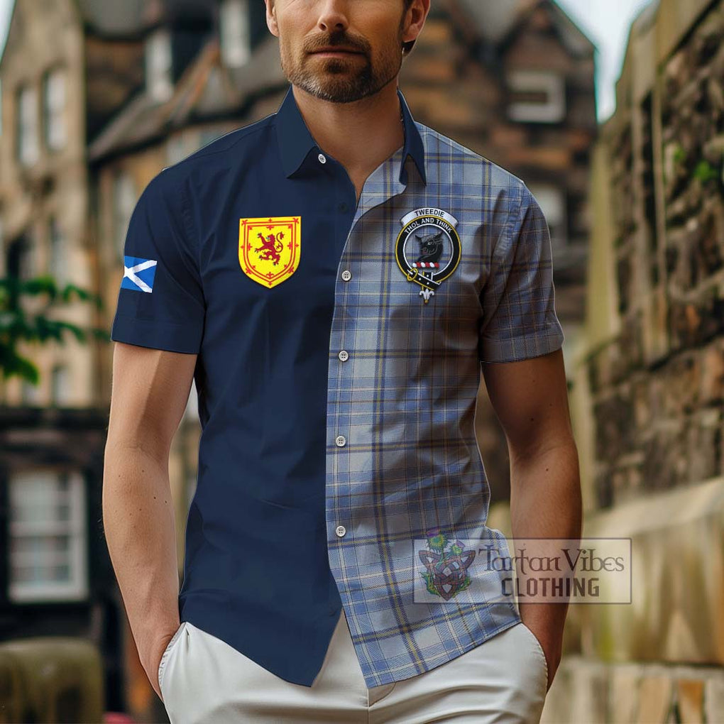 Tartan Vibes Clothing Tweedie Tartan Short Sleeve Button Shirt with Scottish Lion Royal Arm Half Style