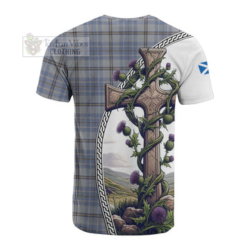 Tweedie Tartan Cotton T-shirt with Family Crest and St. Andrew's Cross Accented by Thistle Vines