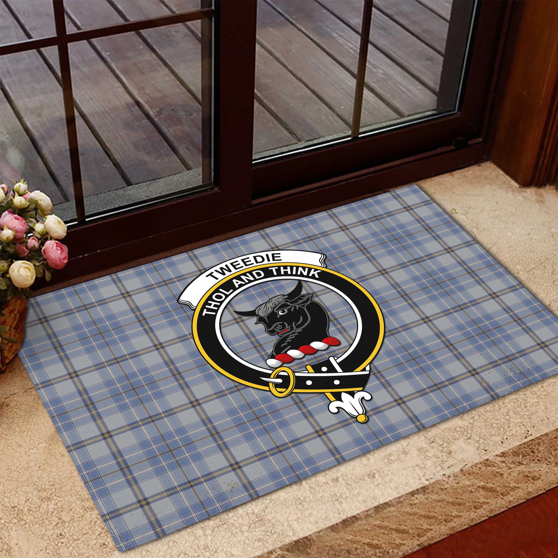 Tweedie Tartan Door Mat with Family Crest - Tartanvibesclothing Shop