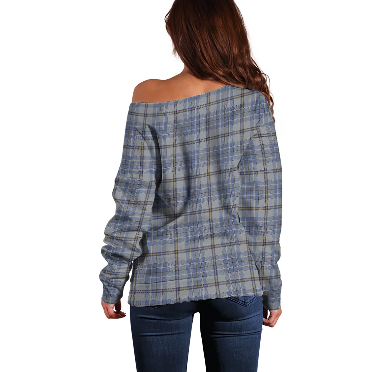 Tweedie Tartan Off Shoulder Women Sweater with Family Crest - Tartanvibesclothing Shop