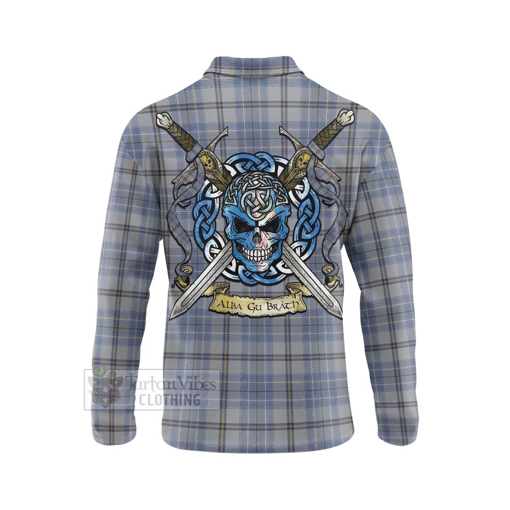 Tartan Vibes Clothing Tweedie Tartan Long Sleeve Polo Shirt with Family Crest Celtic Skull Style