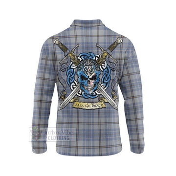 Tweedie Tartan Long Sleeve Polo Shirt with Family Crest Celtic Skull Style