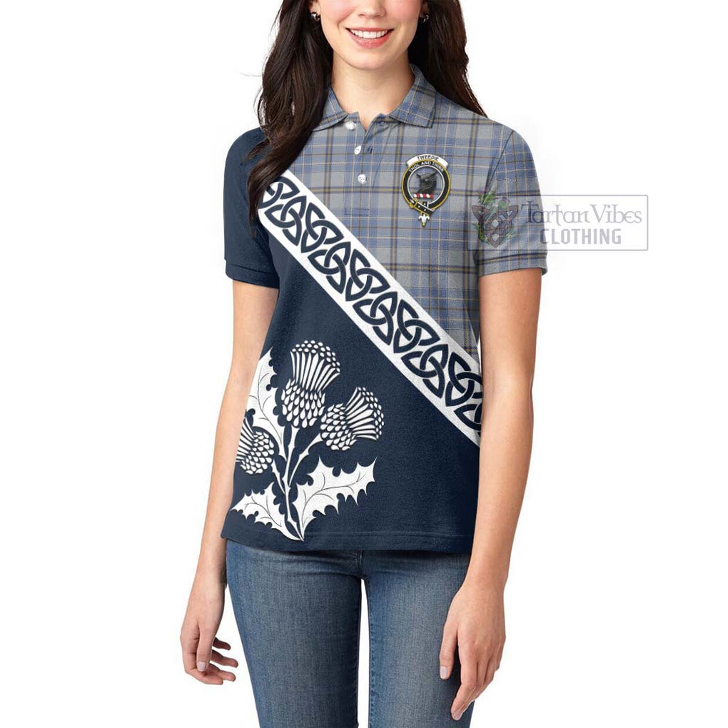 Tartan Vibes Clothing Tweedie Tartan Women's Polo Shirt Featuring Thistle and Scotland Map