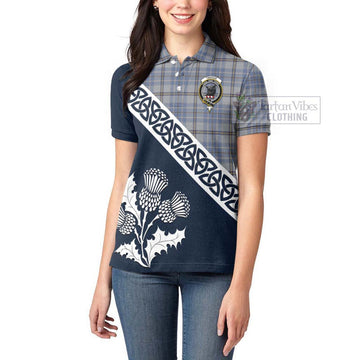 Tweedie Tartan Women's Polo Shirt Featuring Thistle and Scotland Map