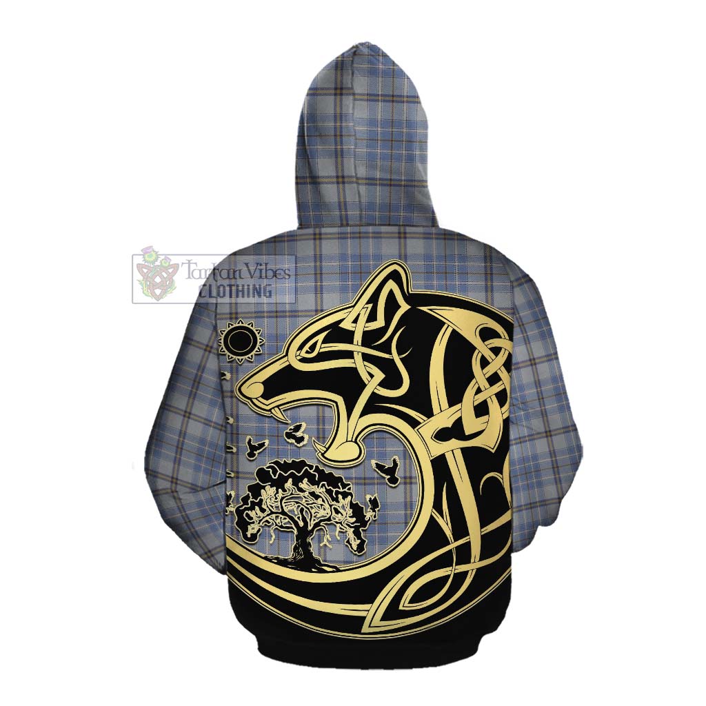 Tartan Vibes Clothing Tweedie Tartan Cotton Hoodie with Family Crest Celtic Wolf Style