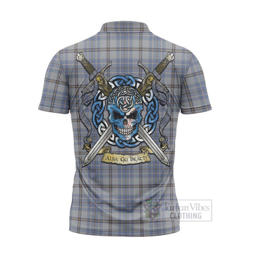 Tweedie Tartan Zipper Polo Shirt with Family Crest Celtic Skull Style