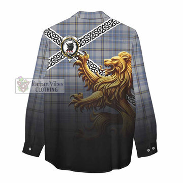Tweedie Crest Tartan Women's Casual Shirt with Golden Lion Emblem Celtic Style - Tartan Vibes Clothing