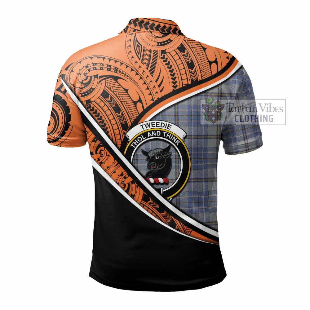 Tartan Vibes Clothing Tweedie Crest Tartan Polo Shirt with Maori Tattoo Style - Orange Version