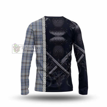 Tweedie Tartan Long Sleeve T-Shirt with Family Crest Cross Sword Thistle Celtic Vibes