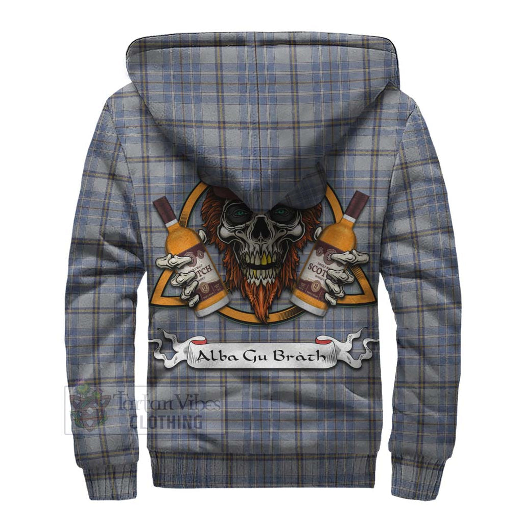 Tartan Vibes Clothing Tweedie Tartan Sherpa Hoodie with Family Crest and Bearded Skull Holding Bottles of Whiskey