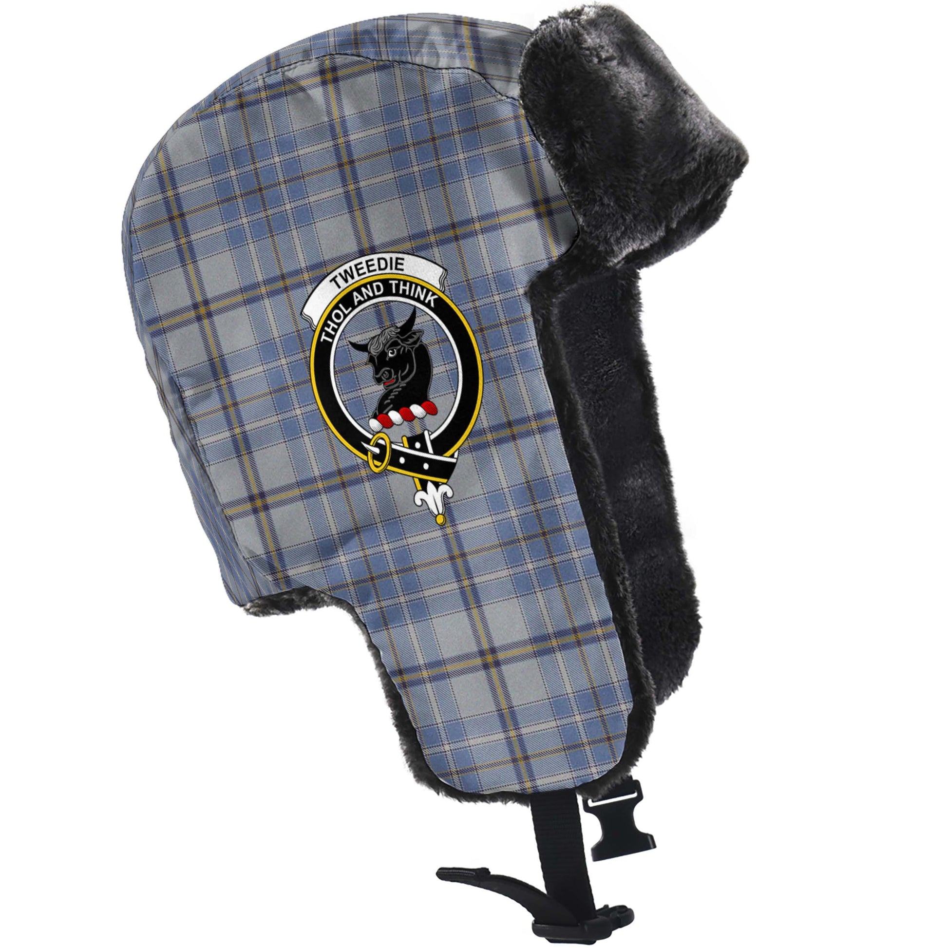 Tweedie Tartan Winter Trapper Hat with Family Crest - Tartanvibesclothing