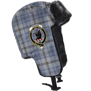 Tweedie Tartan Winter Trapper Hat with Family Crest