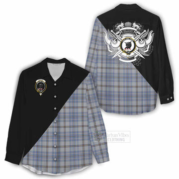 Tweedie Tartan Women's Casual Shirt with Family Crest and Military Logo Style