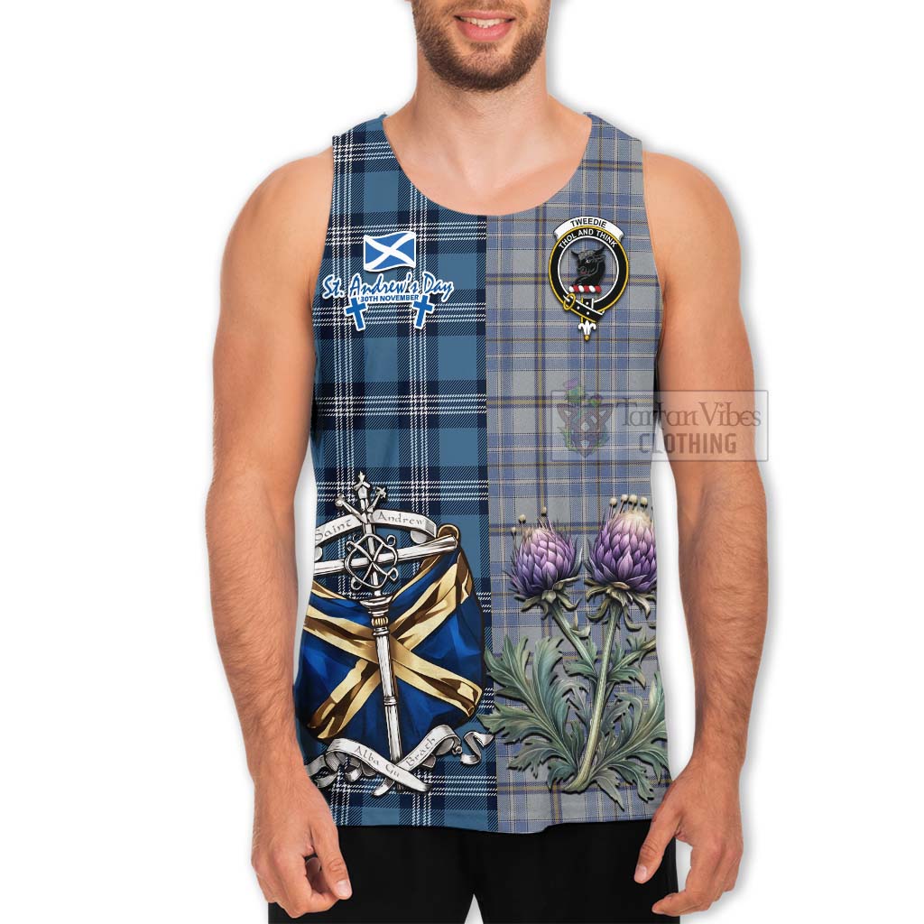 Tartan Vibes Clothing Tweedie Tartan Men's Tank Top Happy St. Andrew's Day Half Tartan Style