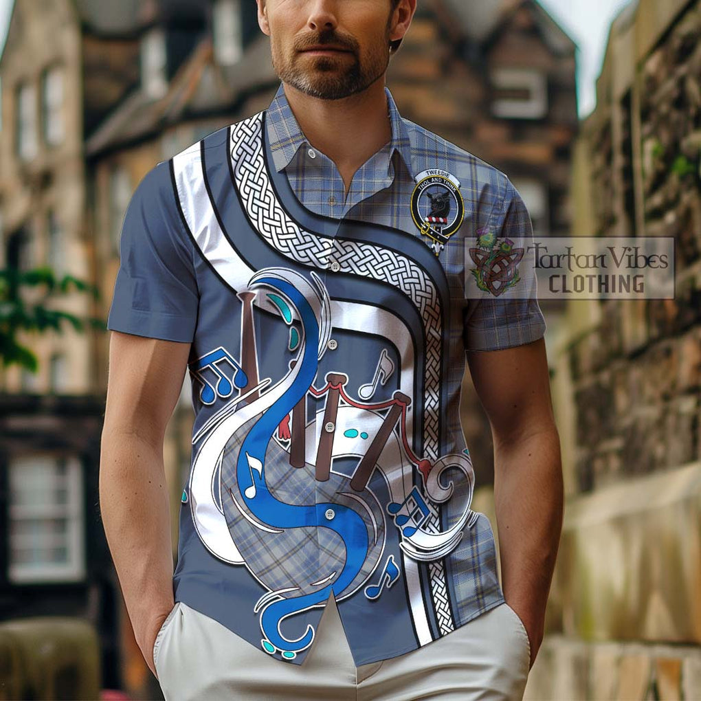 Tweedie Tartan Short Sleeve Button Shirt with Epic Bagpipe Style - Tartanvibesclothing Shop