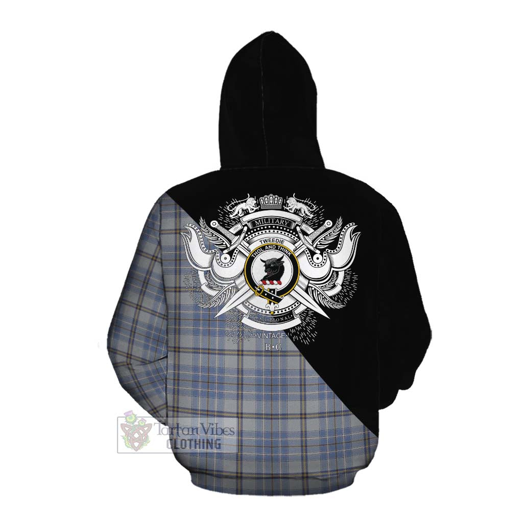 Tartan Vibes Clothing Tweedie Tartan Cotton Hoodie with Family Crest and Military Logo Style