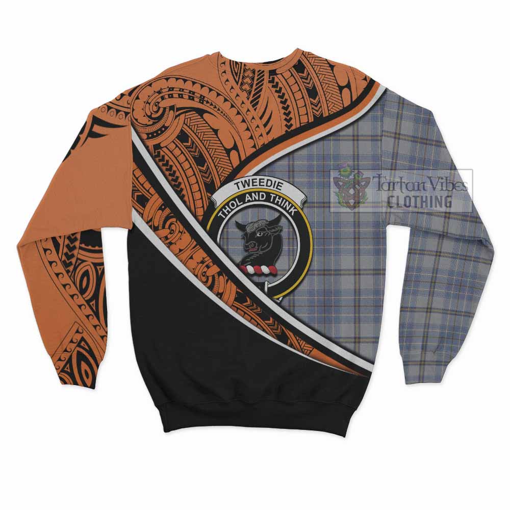 Tartan Vibes Clothing Tweedie Crest Tartan Sweatshirt with Maori Tattoo Style - Orange Version