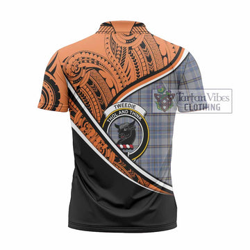 Tweedie Crest Tartan Zipper Polo Shirt with Polynesian Vibes Style - Orange Version