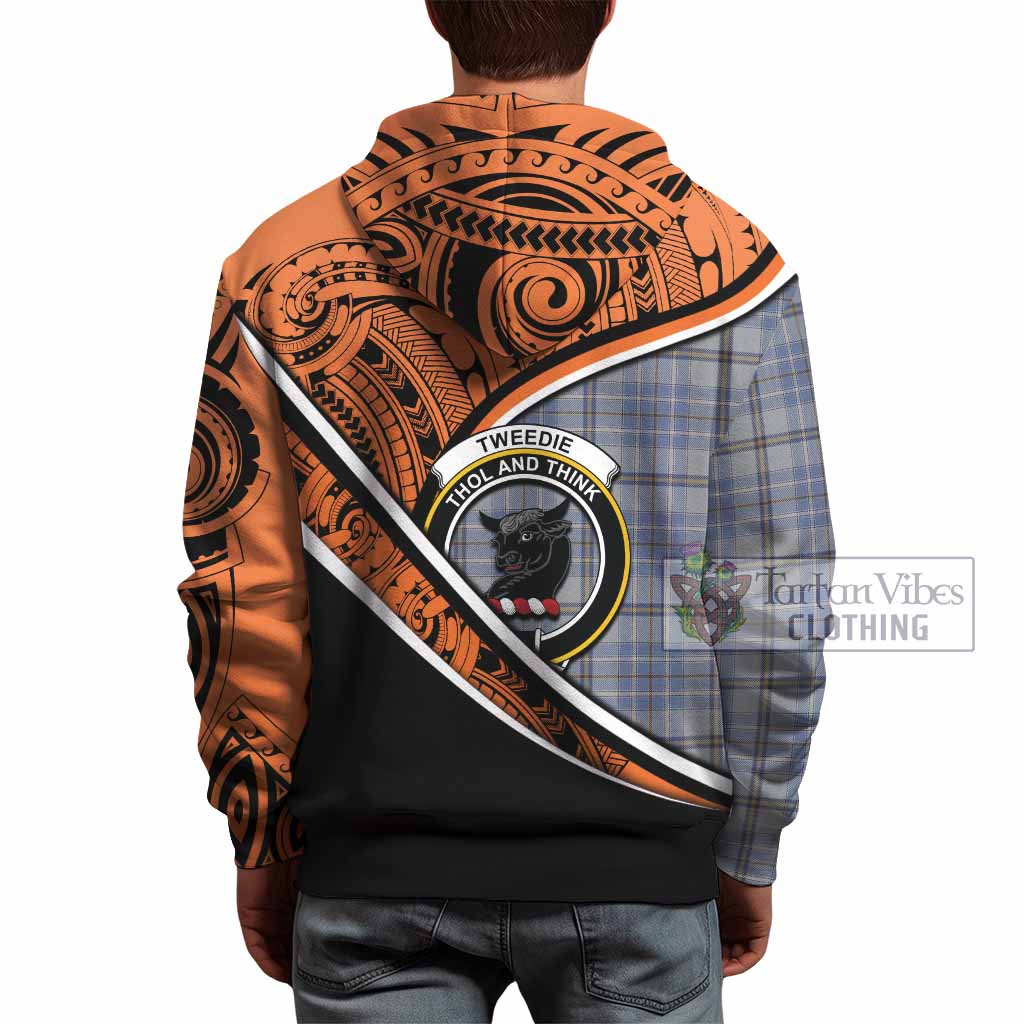 Tartan Vibes Clothing Tweedie Crest Tartan Hoodie with Maori Tattoo Style - Orange Version