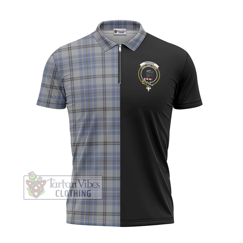 Tweedie Tartan Zipper Polo Shirt with Family Crest and Half Of Me Style - Tartanvibesclothing Shop