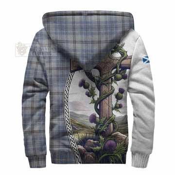 Tweedie Tartan Sherpa Hoodie with Family Crest and St. Andrew's Cross Accented by Thistle Vines