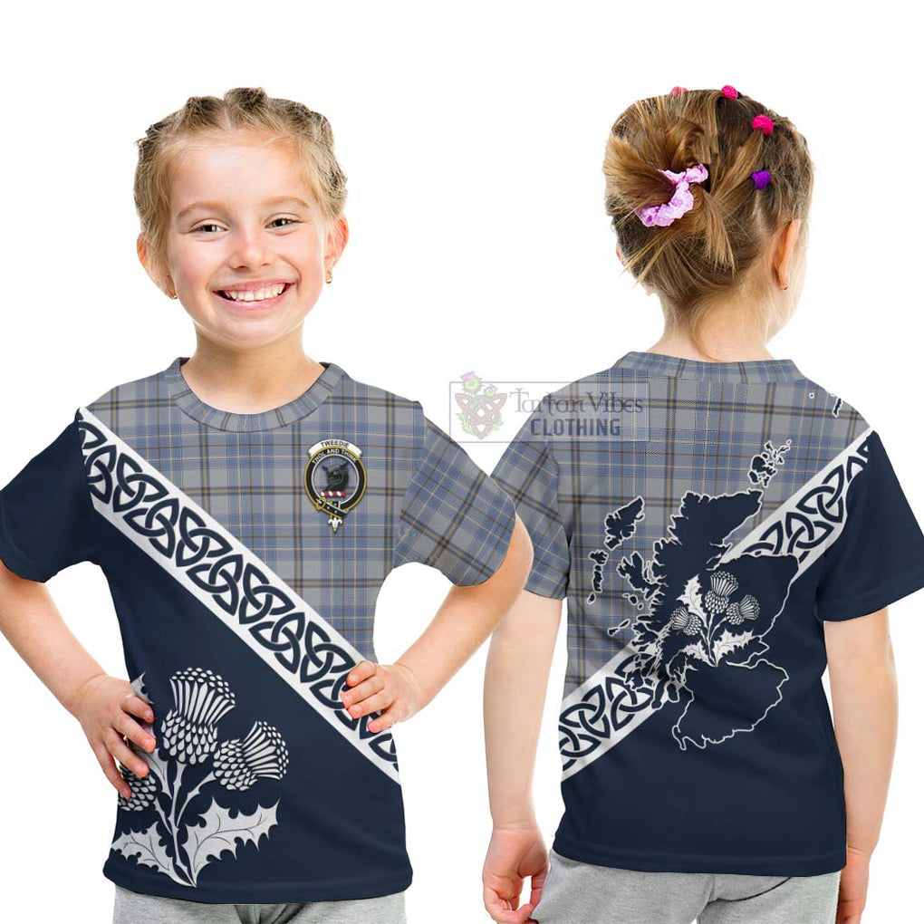 Tartan Vibes Clothing Tweedie Tartan Kid T-Shirt Featuring Thistle and Scotland Map