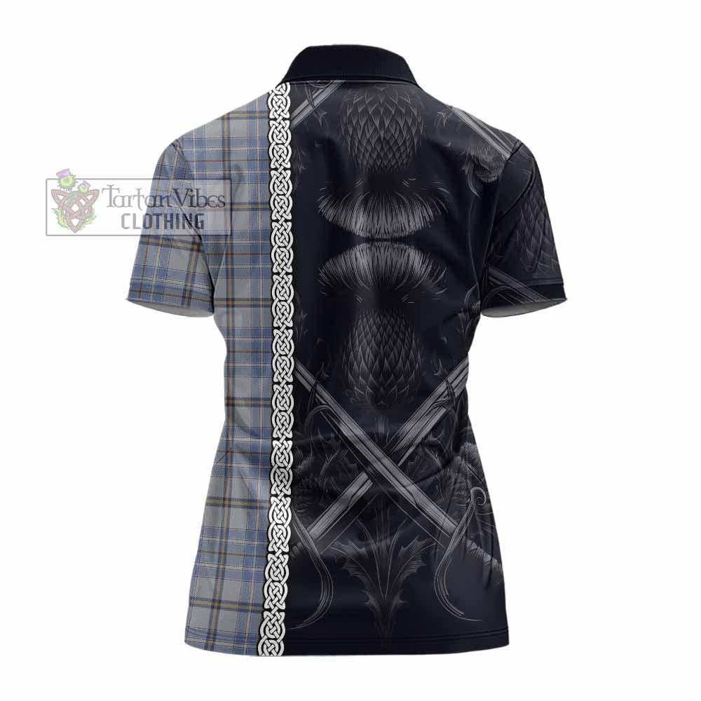 Tartan Vibes Clothing Tweedie Tartan Women's Polo Shirt with Family Crest Cross Sword Thistle Celtic Vibes