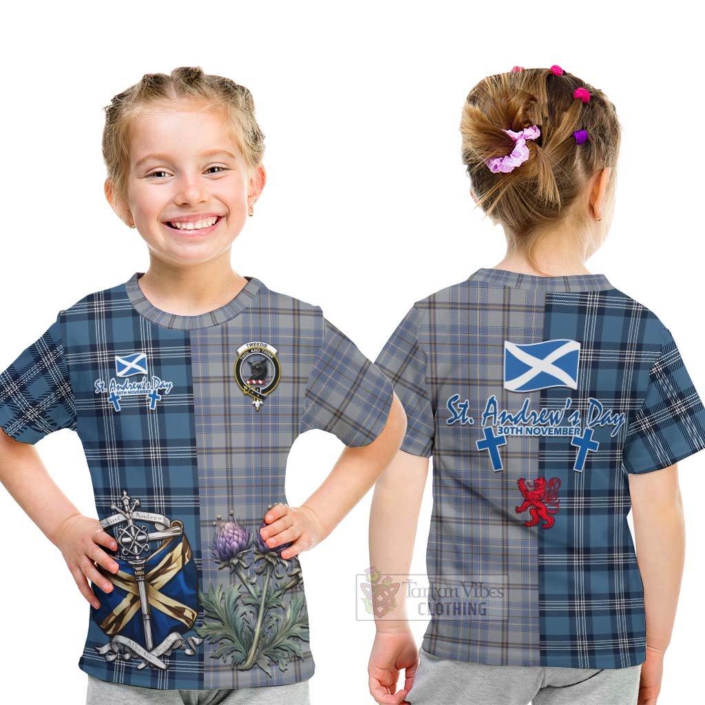 Tartan Vibes Clothing Tweedie Tartan Kid T-Shirt Happy St. Andrew's Day Half Tartan Style