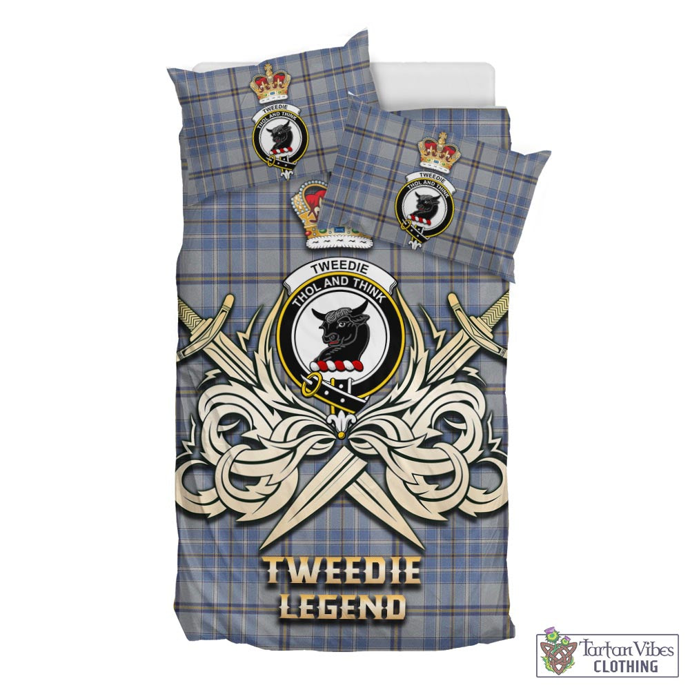 Tartan Vibes Clothing Tweedie Tartan Bedding Set with Clan Crest and the Golden Sword of Courageous Legacy